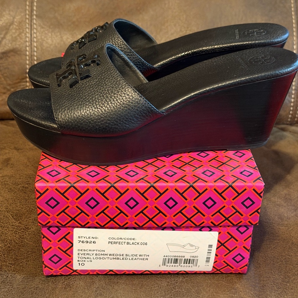 Tory Burch Black Leather Slides - Picture 4 of 5